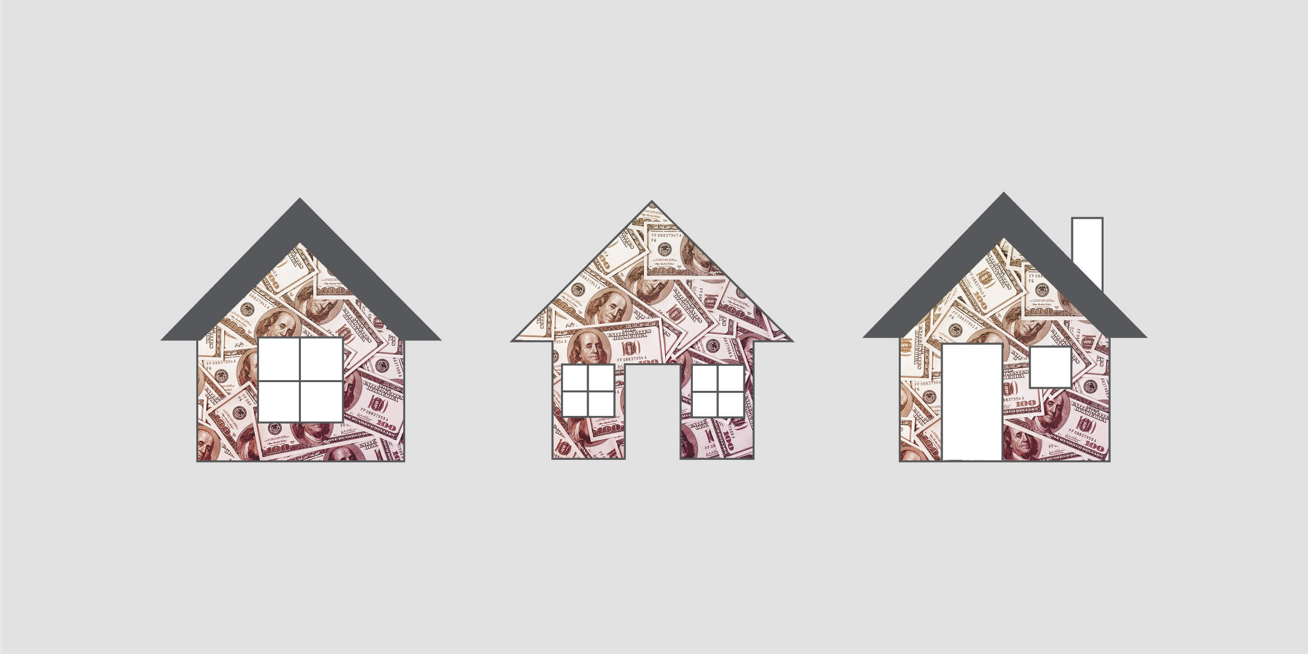 Home illustrations filled with $100 bill pattern