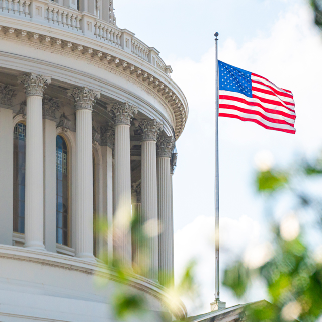 Closeup of the Capitol building in Washington DC