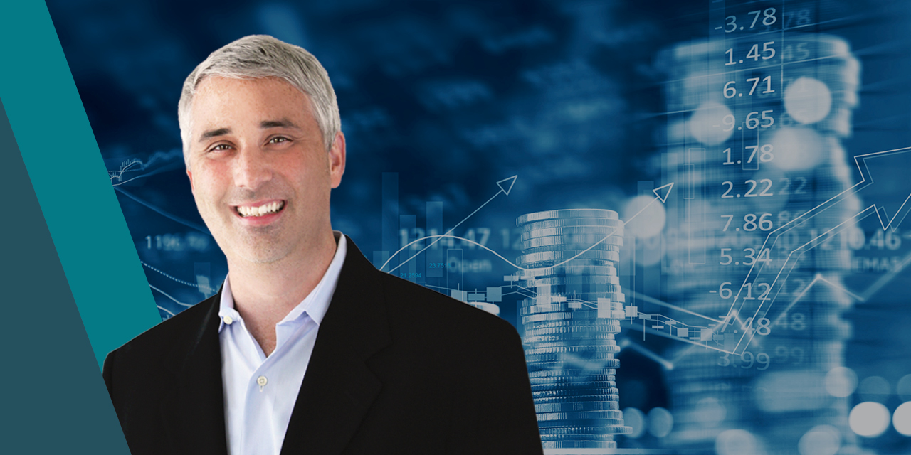 Headshot of Michael Antonelli with an abstract image of coins and a stock chart in the background.