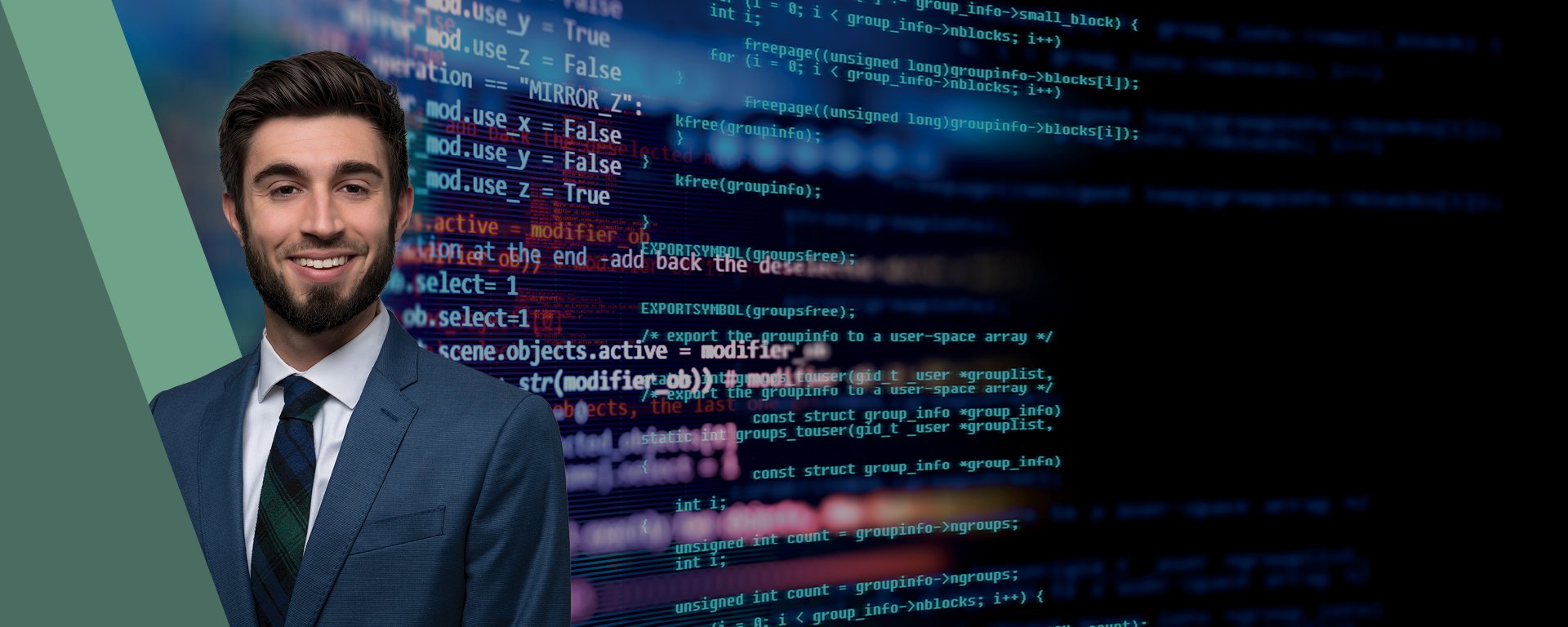 Headshot of Ross Mayfield with computer code in background.