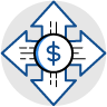 Dollar sign with four arrows jutting out to each side