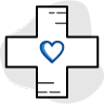 icon depicting healthcare cross with a heart in the center