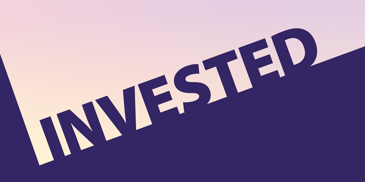 Purple background with the word Invested against a pink diagonal