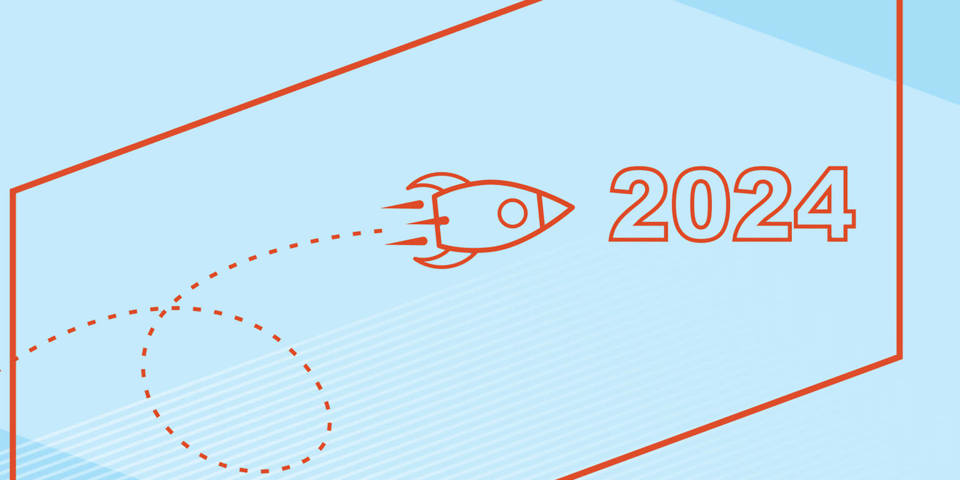 Rocket ship flying towards 2024