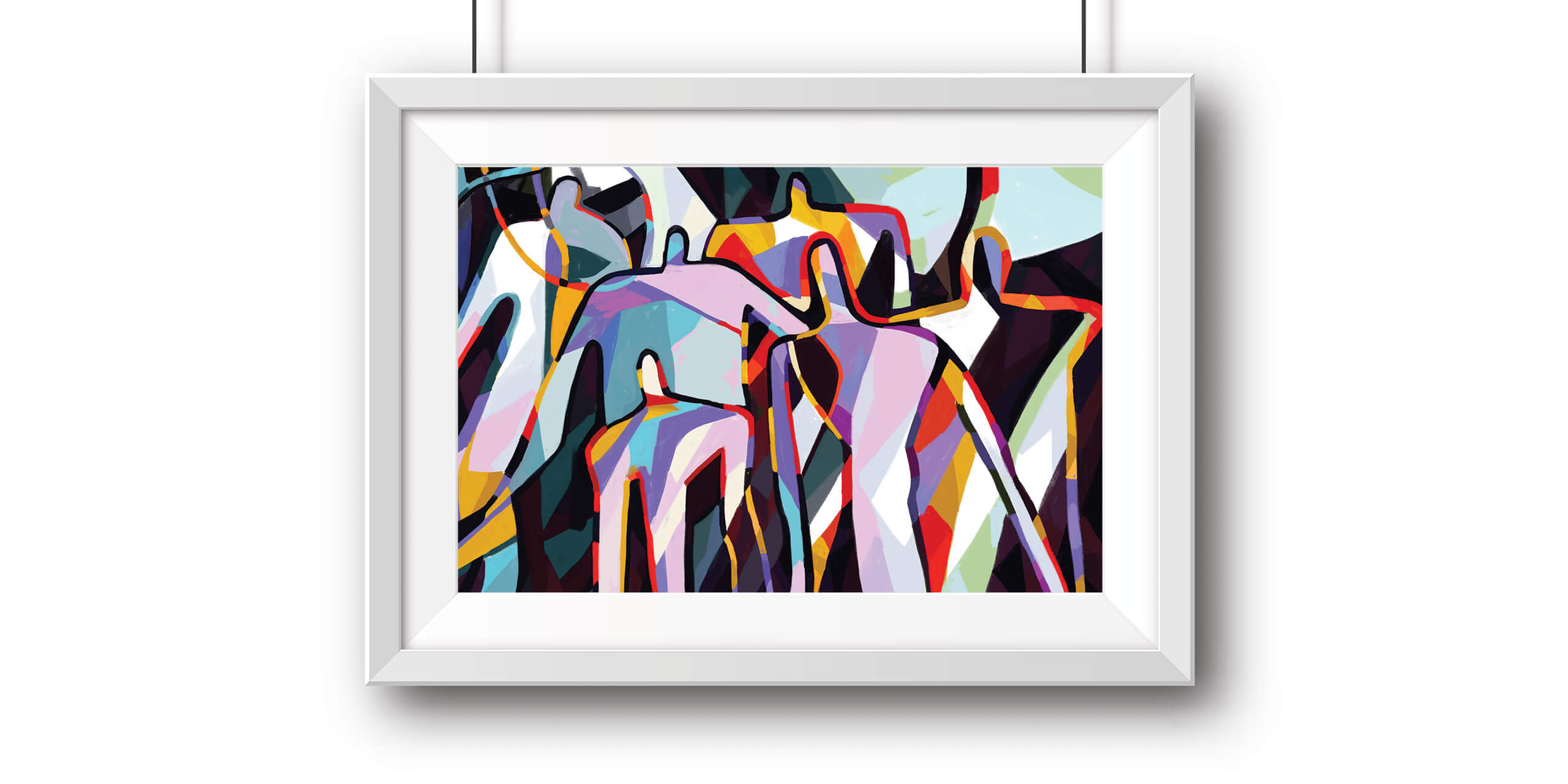 Framed abstract people painting