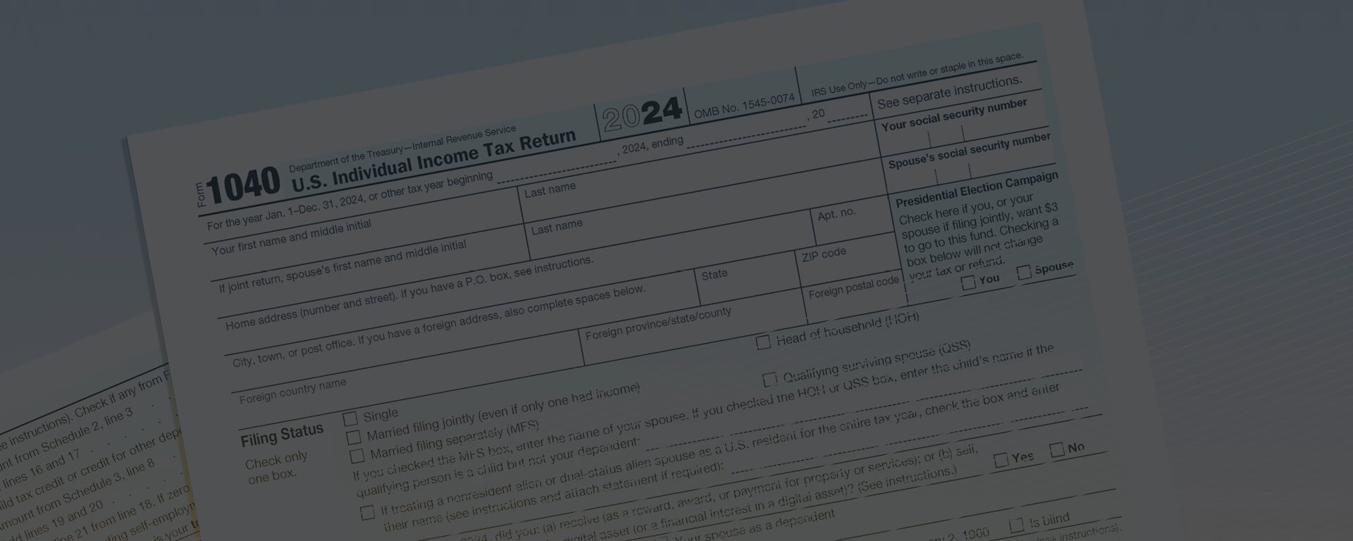 1040 tax paper with gray overlay