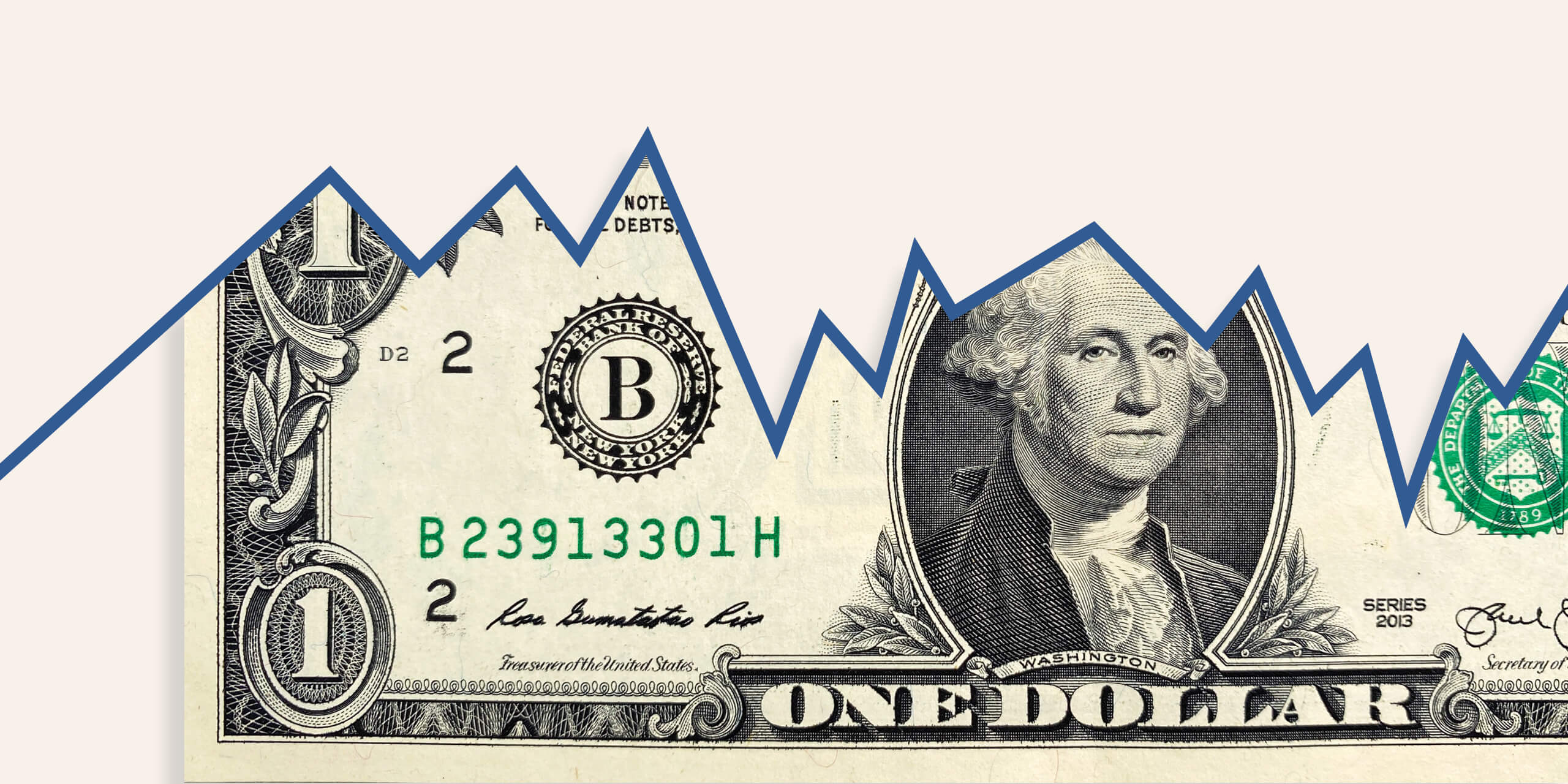 Dollar bill with a downward sloping stock chart slicing through it