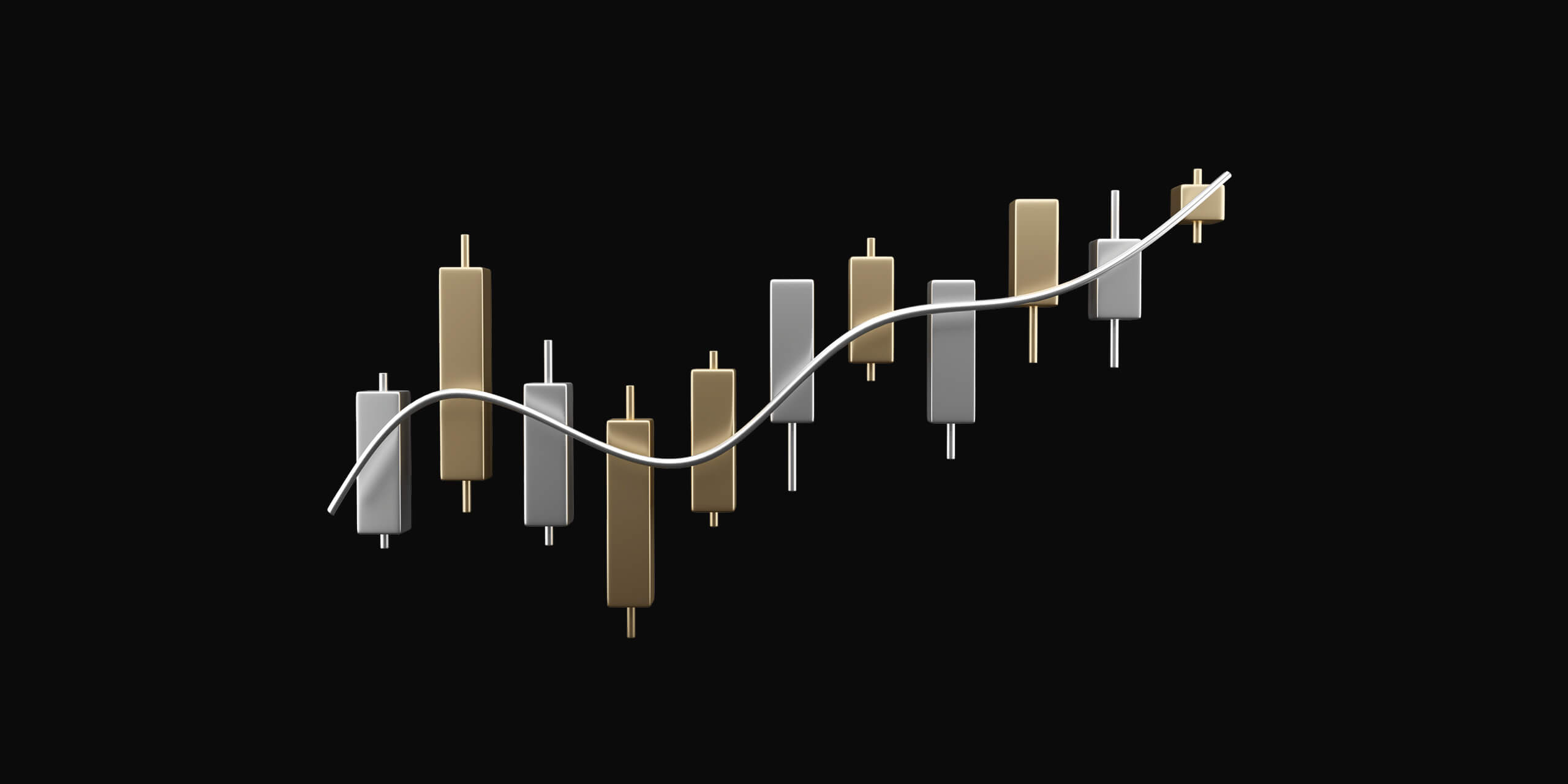 Gold and silver 3D Candlestick stock chart