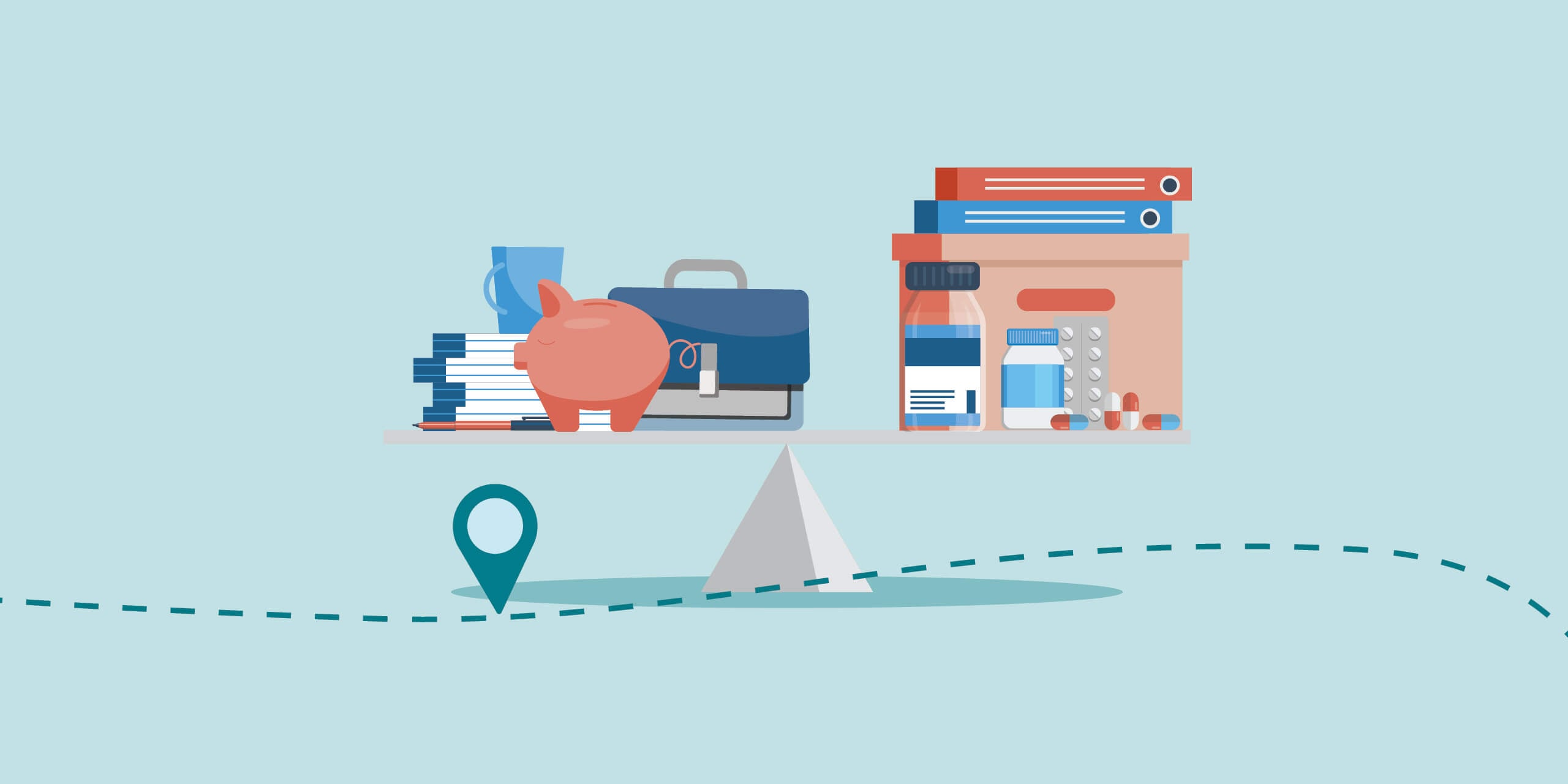 Scale with financial savings on one side and healthcare needs on the other side