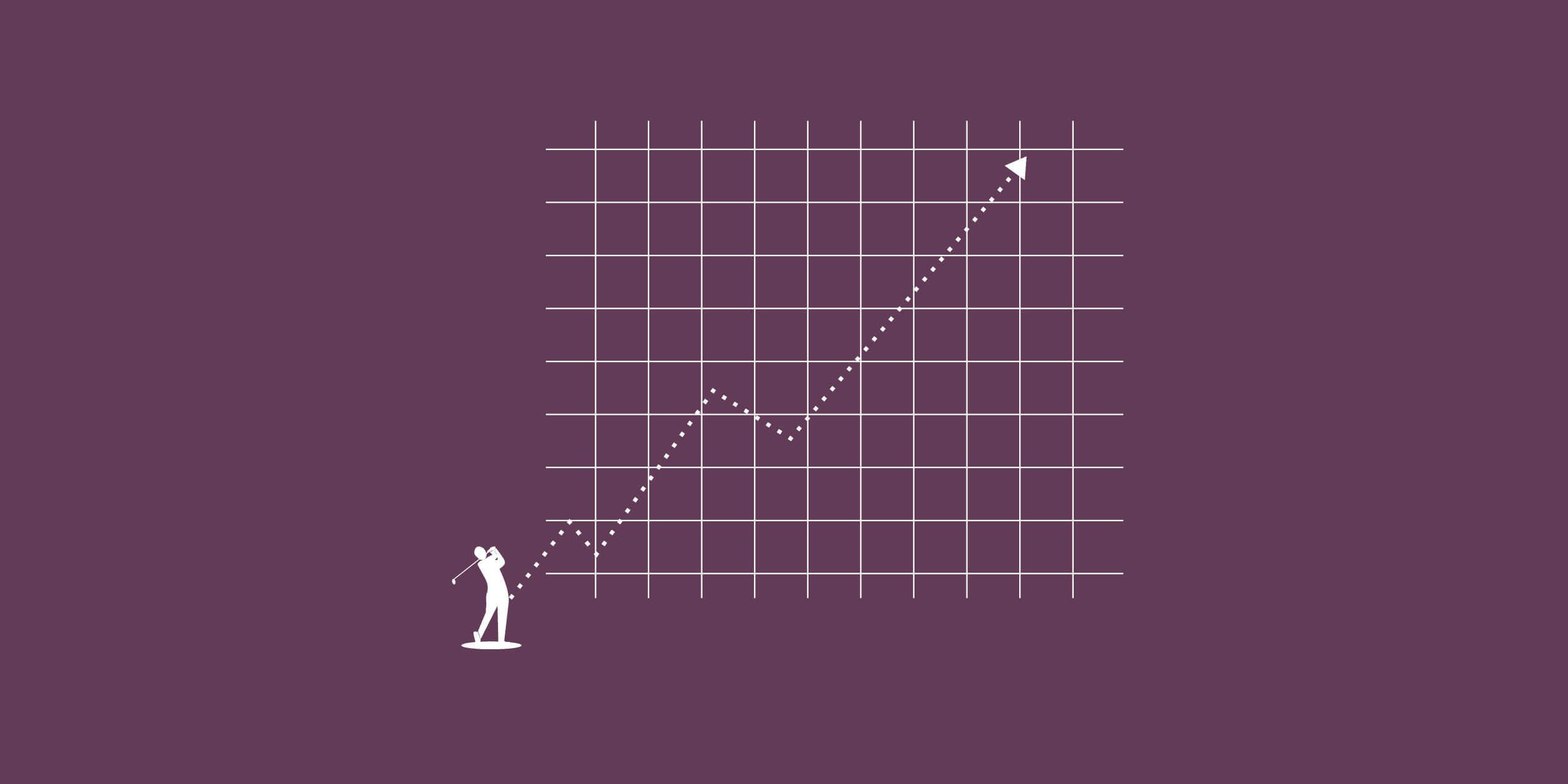 Businessman driving golf ball to top right of chart as a symbol of achievement and success