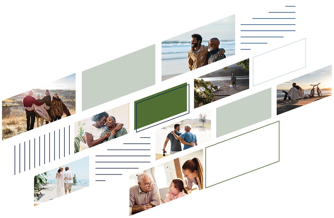 Collage of people and families enjoying life moments representing integrated health and wealth planning