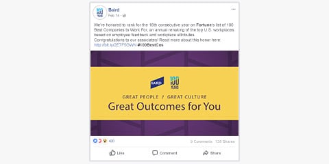 Sample Baird Social Post - Fortune Recognition