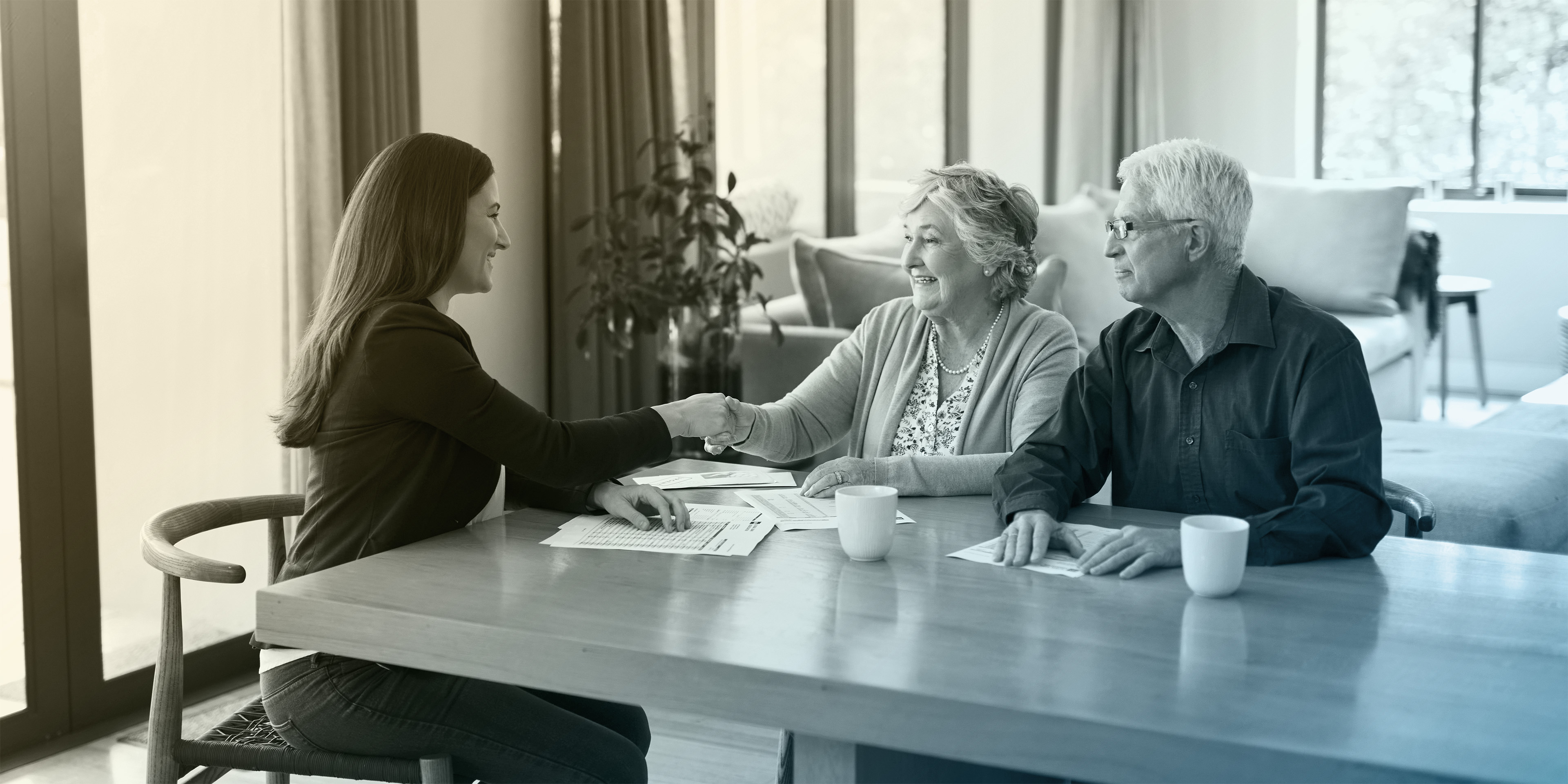 a financial advisor meeting with two clients